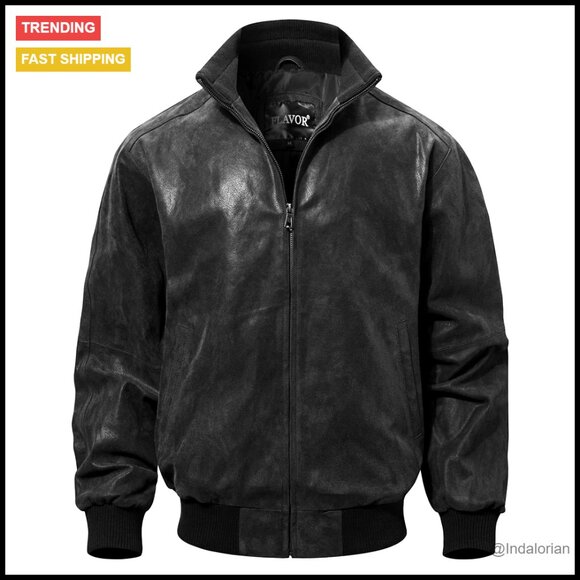 Genuine Leather Bomber Jacket Classic Retro Casual Wind Resistant Adjustable Fit